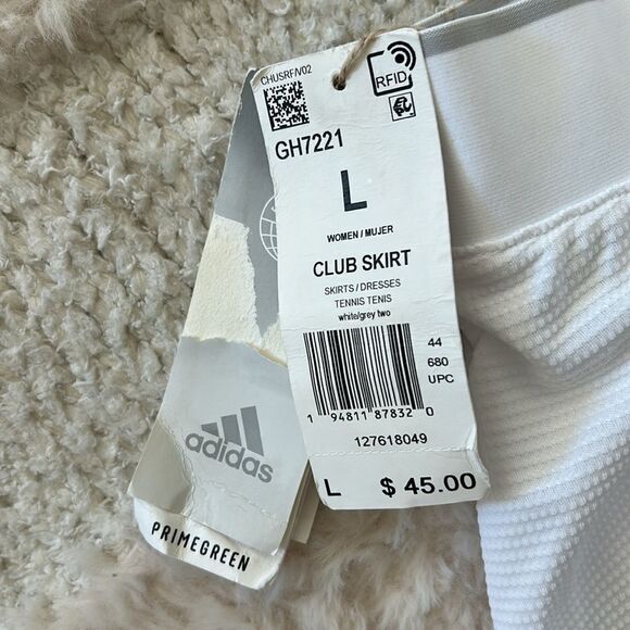 adidas Women's Core Club Skirt White, built in shorts, White, Large, NWT - Picture 7 of 8